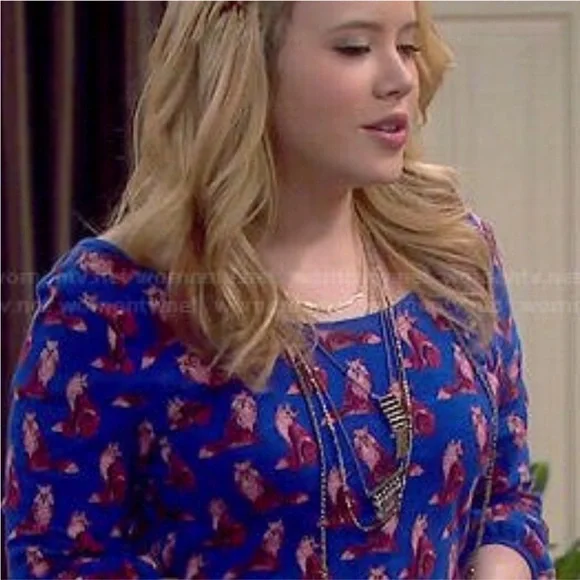 ANTHROPOLOGIE Forest Fete Novelty Fox Print 3/4 Sleeve Top Blue M As Seen On TV - Picture 2 of 13